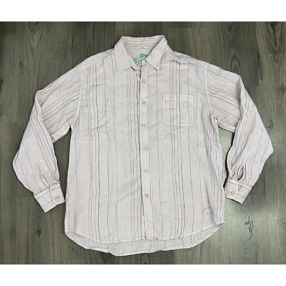 Tommy Bahama Shirt Mens XL Pink Striped Linen Long Sleeve Button Up Casual - Picture 2 of 8